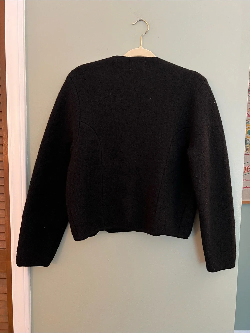 Vintage 1990s Tally Ho Black Cardigan Jacket with Gold Buttons and Scalloped Hem